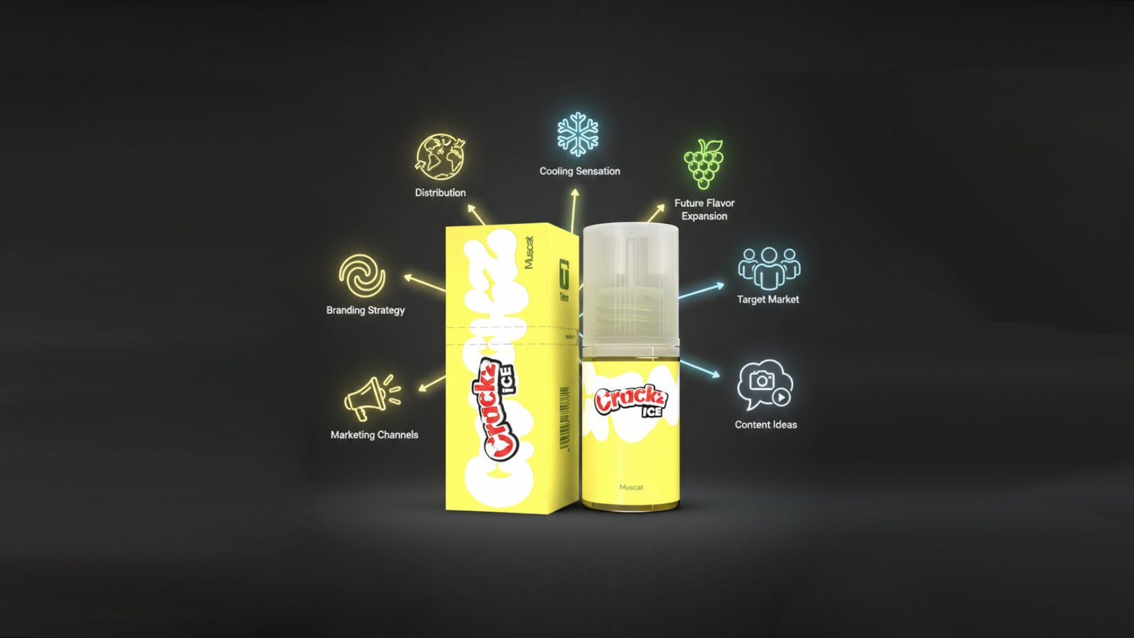 peta konsep kreatif liquid crackz ice fruity series muscat