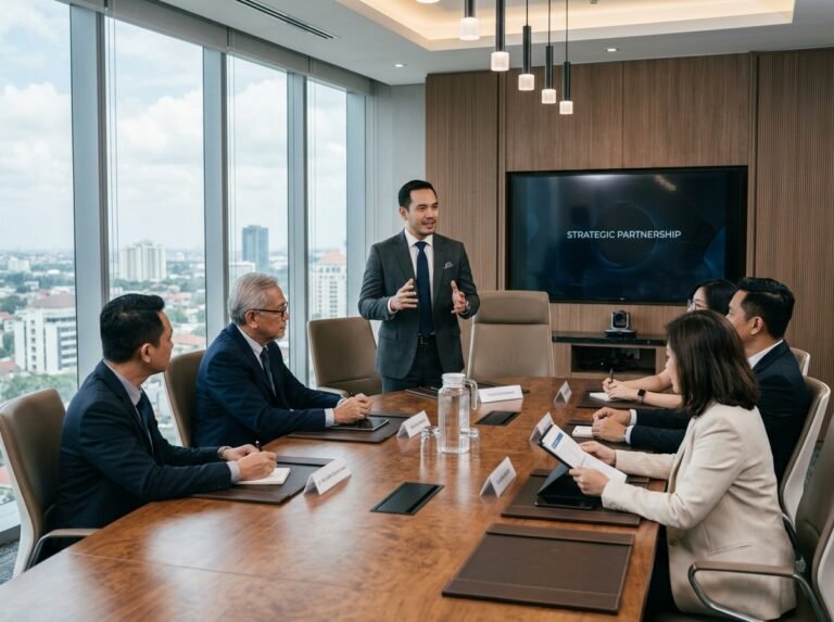 gambar seorang ceo sedang memimpin rapat