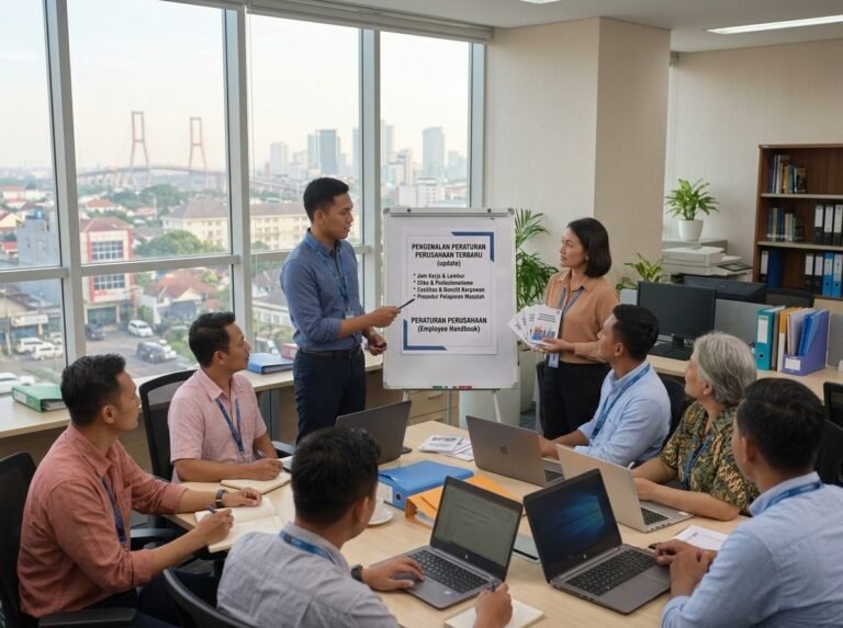 gambar orang menjelaskan peraturan perusahaan