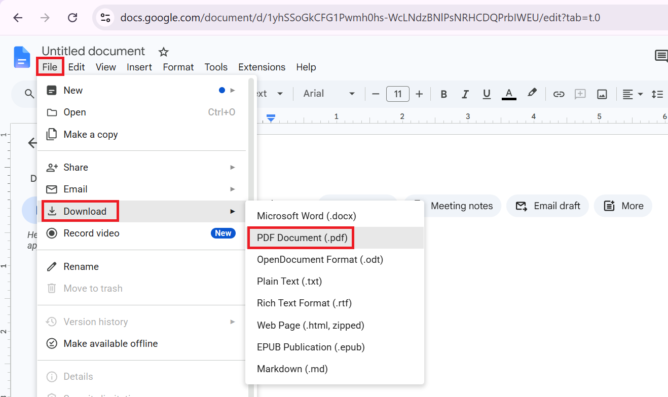 cara export cv atau file di google docs dalam format PDF